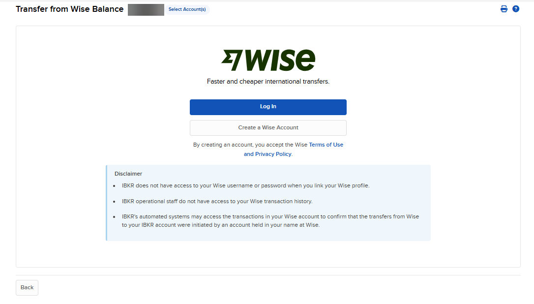 Create or Login to Wise The option to create or log into your Wise account.